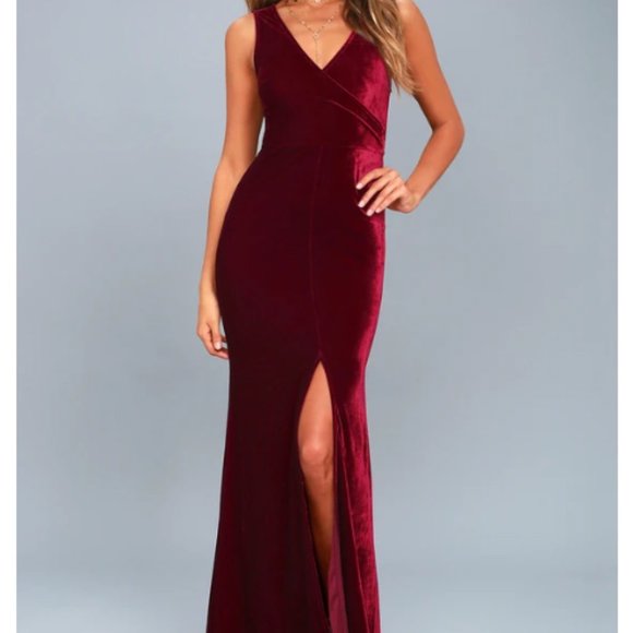 Lulus Size S Burgundy Velvet Maxi Dress - Picture 1 of 12